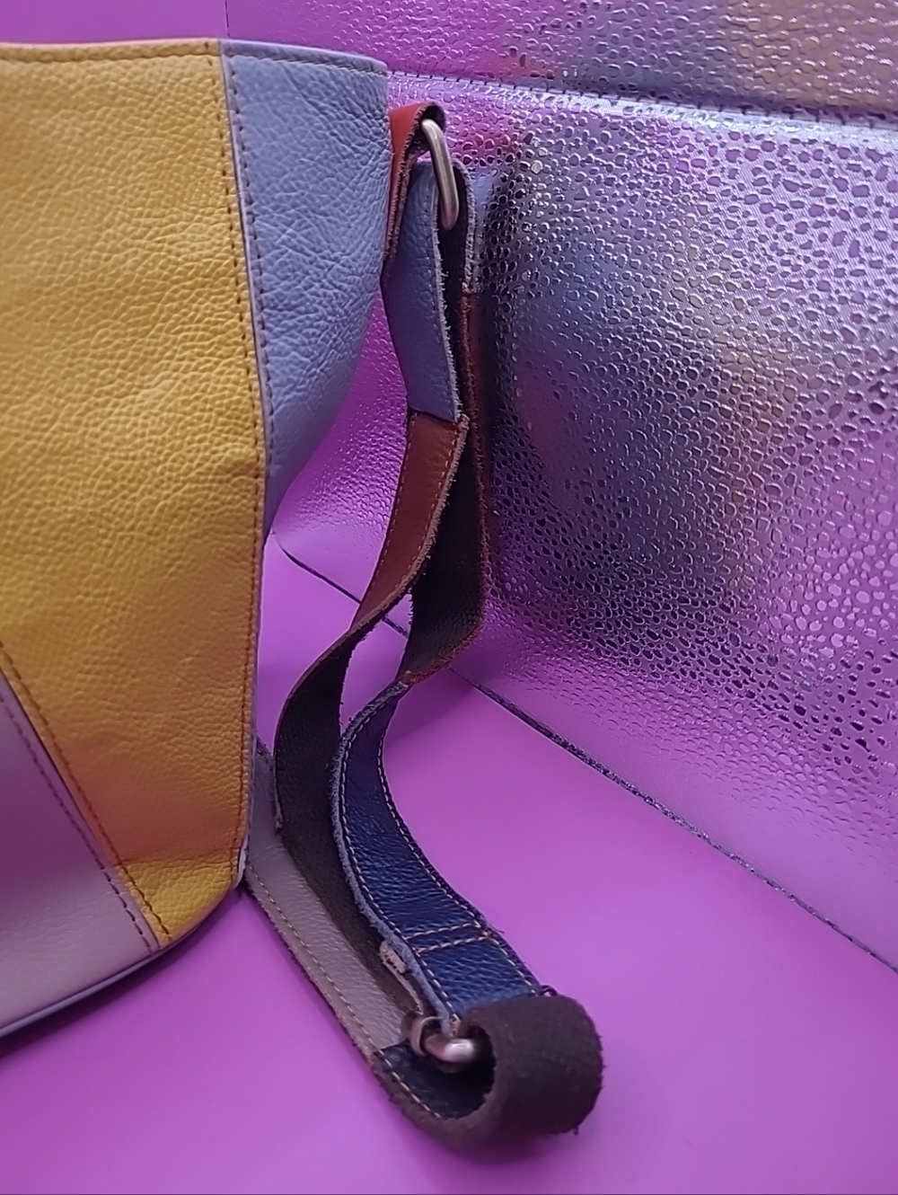 Amerileather Multicolor Panel Leather Crossbody Bag - Colorblock Red, Lavender - Picture 5 of 16